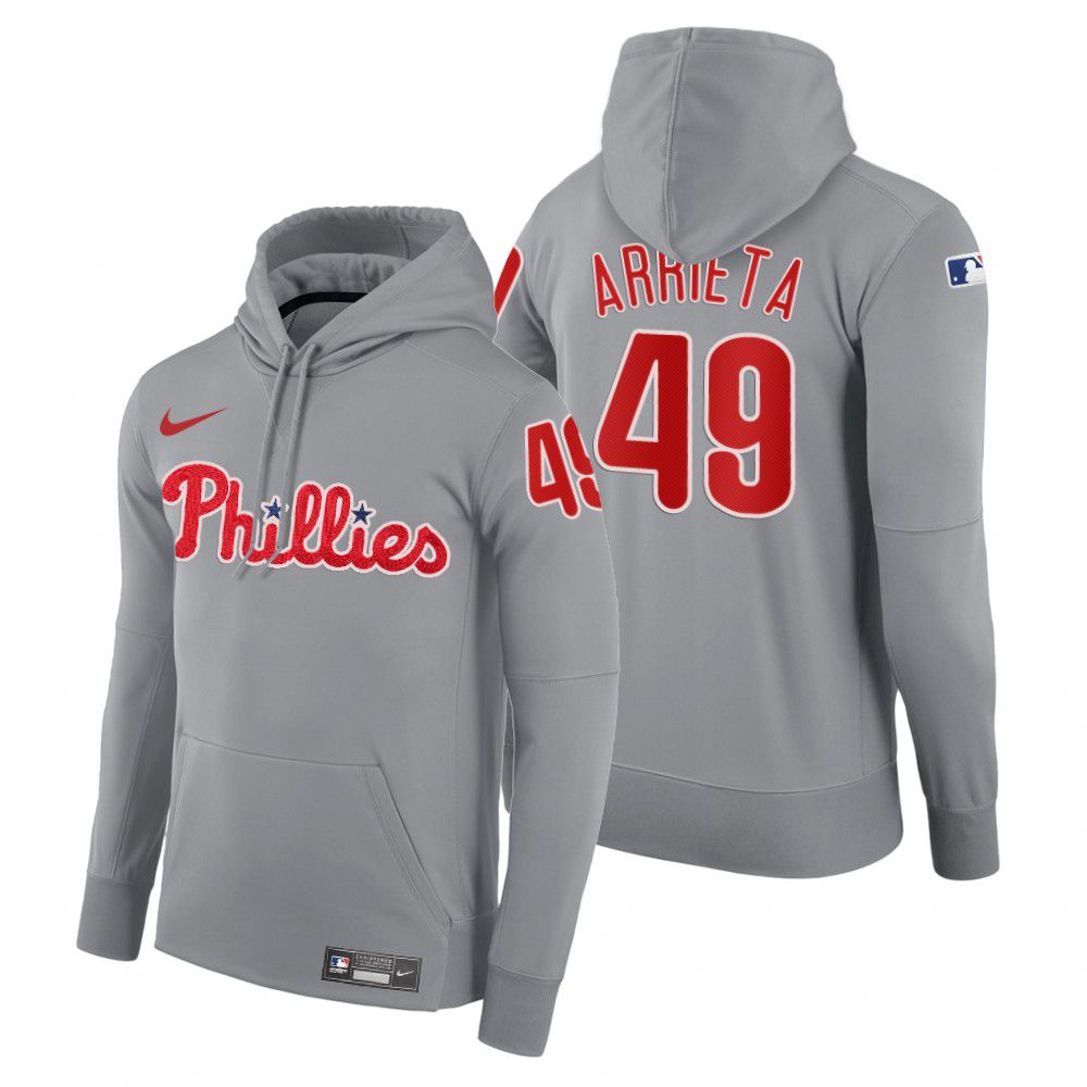 Men Philadelphia Phillies #49 Arrieta gray road hoodie 2021 MLB Nike Jerseys